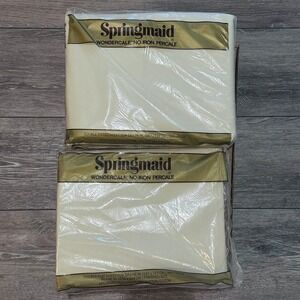 Vtg Ivory Springmaid Wondercale No Iron Percale Double Flat/fitted Sheet Set NIP